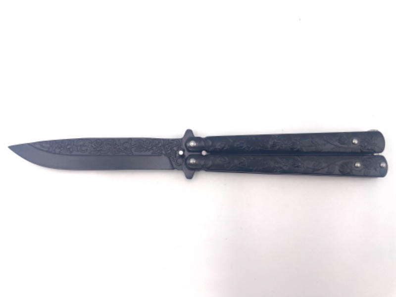 Photo 1 of BLACK 3D ROSE BUTTERFLY KNIFE NEW 