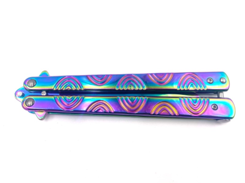 Photo 2 of OIL SLICK SWIRL 3D BUTTERFLY KNIFE NEW 