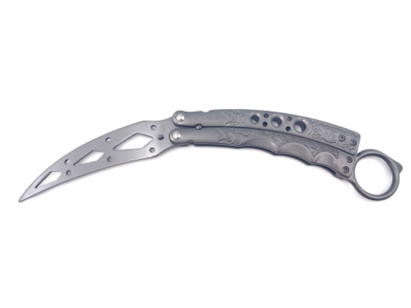 Photo 1 of GREY TIGER PRINT 3D CURVED CLAW BUTTERFLY KNIFE NEW 