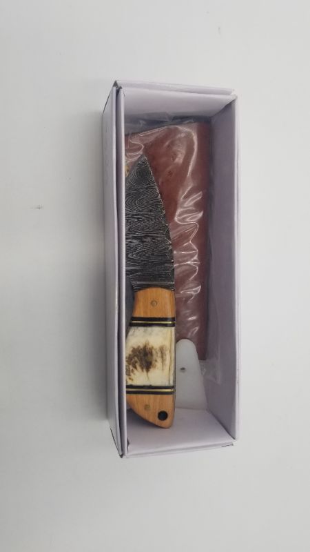 Photo 3 of 5 INCH WILD STAG/WOOD SKIN DAMASCUS KNIFE 2 INCH BLADE NEW 