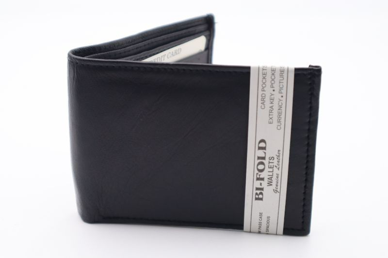 Photo 1 of BLACK BIFOLD WALLET 6 REGULAR CARD SLOTS 2 PLASIC CARD SLIPS AND 2 SPOTS FOR BILLS NEW 