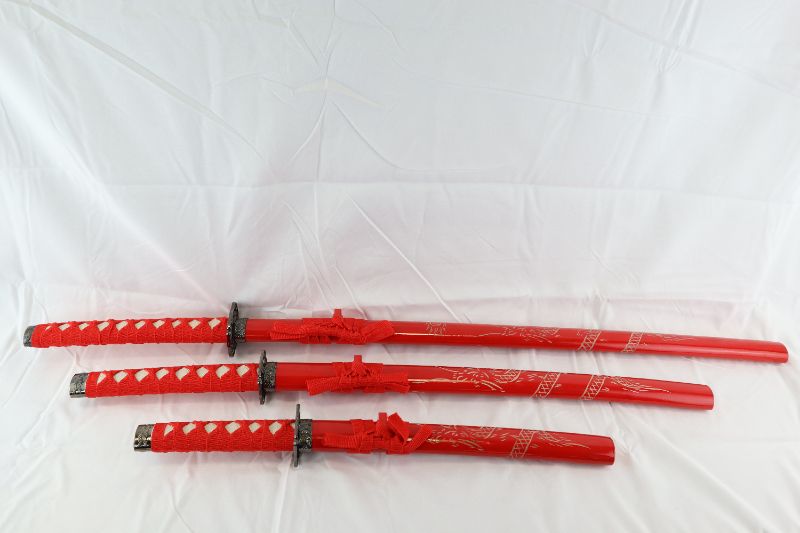 Photo 2 of 3 SET RED KATANA SWORDS NEW