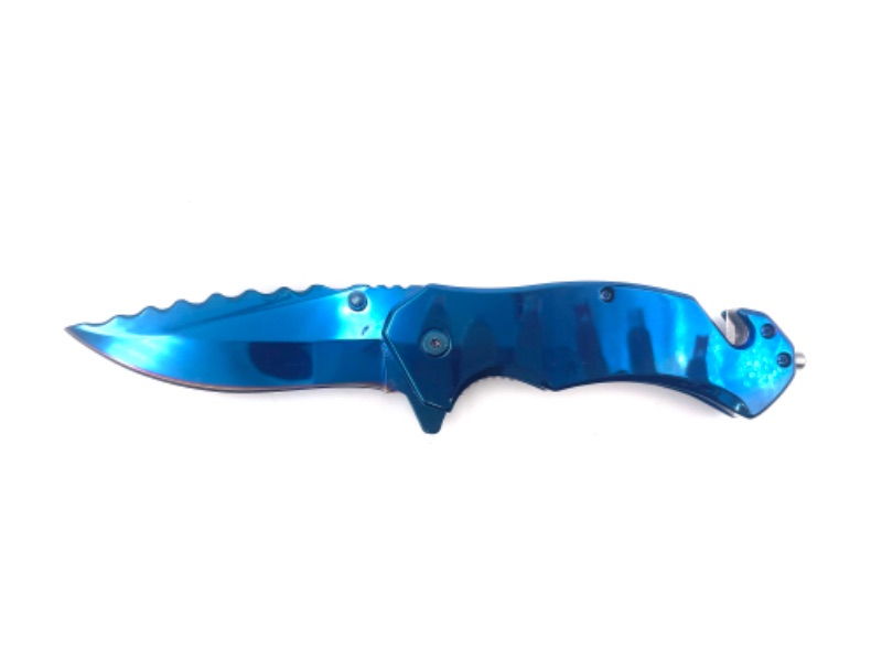 Photo 1 of BLUE CHROME POCKET KNIFE WITH SEATBELT CUTTER WINDOW BREAKER AND CLIP NEW 