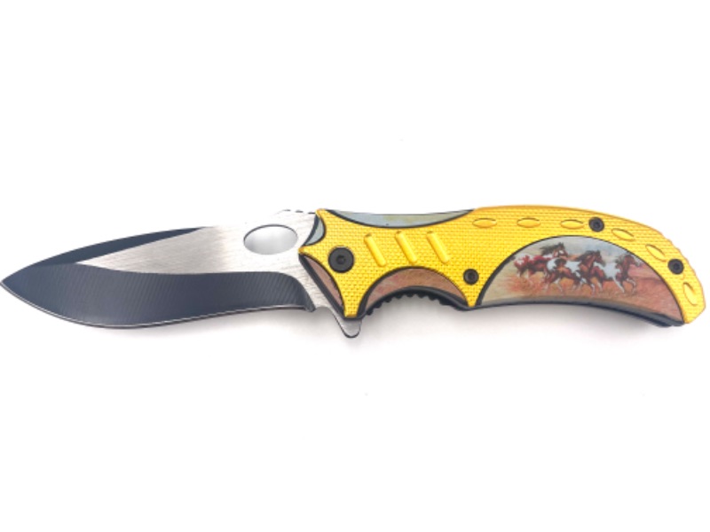 Photo 1 of 4.5 INCH BRIGHT HORSES CLIP PREMIER EDGE POCKET KNIFE NEW 