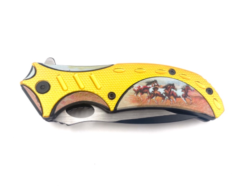 Photo 2 of 4.5 INCH BRIGHT HORSES CLIP PREMIER EDGE POCKET KNIFE NEW 