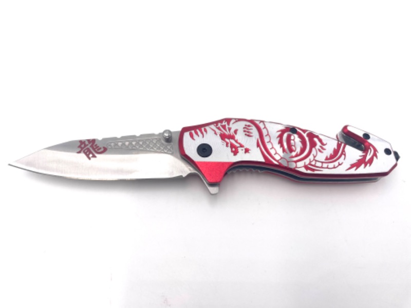 Photo 1 of RED SILVER DRAGON POCKET KNIFE WITH SEATBELT CUTTER AND WINDOW BREAKER NEW 