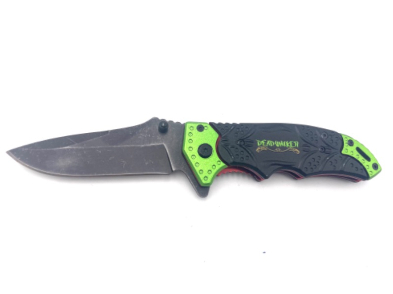 Photo 1 of 4.5 INCH APOCALYPSE BLACK GREEN POCKET KNIFE NEW PAGE 