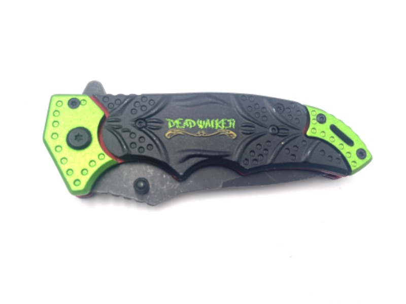 Photo 2 of 4.5 INCH APOCALYPSE BLACK GREEN POCKET KNIFE NEW PAGE 