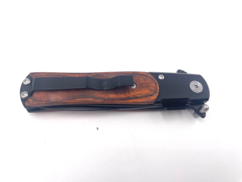 Photo 3 of FK STILETTO BLACK BLD WOOD POCKET KNIFE NEW 