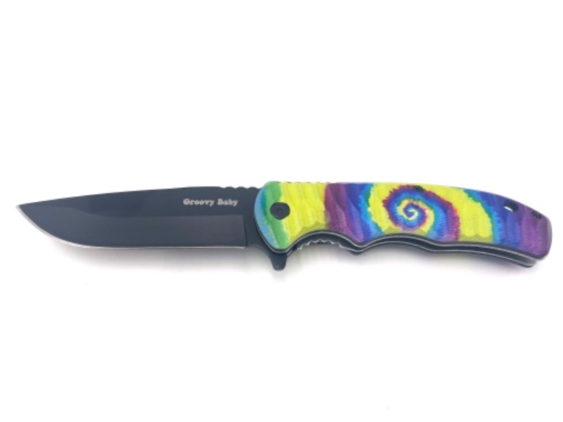 Photo 1 of 4.75 INCH GROOVY TIE DYE FOLD POCKET KNIFE NEW 