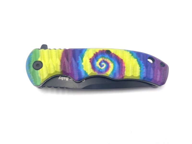 Photo 2 of 4.75 INCH GROOVY TIE DYE FOLD POCKET KNIFE NEW 