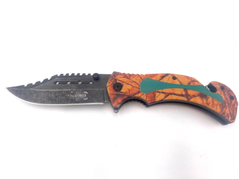 Photo 1 of ORANGE CAMO WITH GREEN DETAIL POCKET KNIFE NEW 