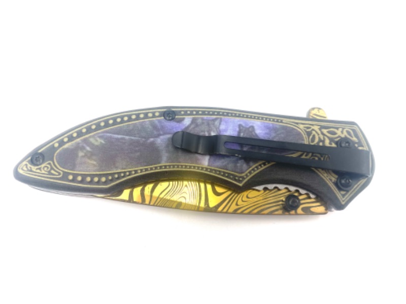 Photo 3 of PURPLE WOLVES POCKET KNIFE WITH ZEBRA PRINT PATTERN DETAIL BLADE NEW 