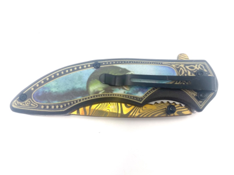 Photo 3 of GREEN FISH WITH ZEBRA DETAIL BLADE POCKET KNIFE NEW 