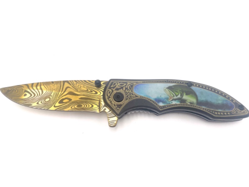 Photo 1 of GREEN FISH WITH ZEBRA DETAIL BLADE POCKET KNIFE NEW 