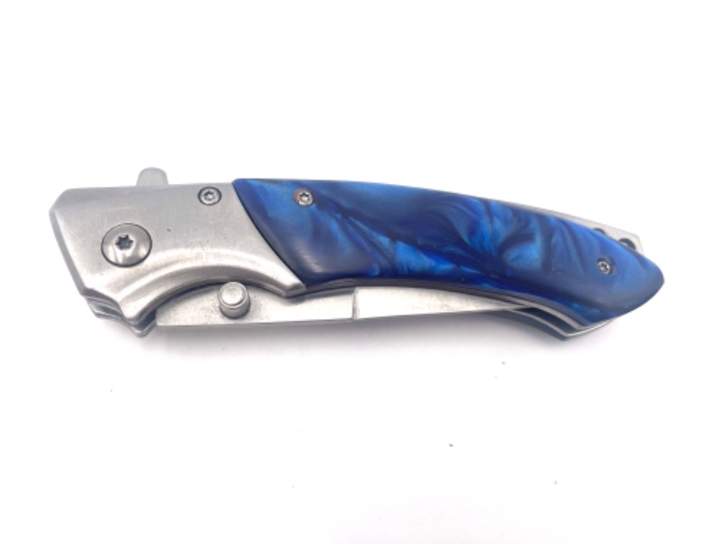 Photo 2 of SILVER WITH BLUE SWIRL AND CLIP POCKET KNIFE NEW 