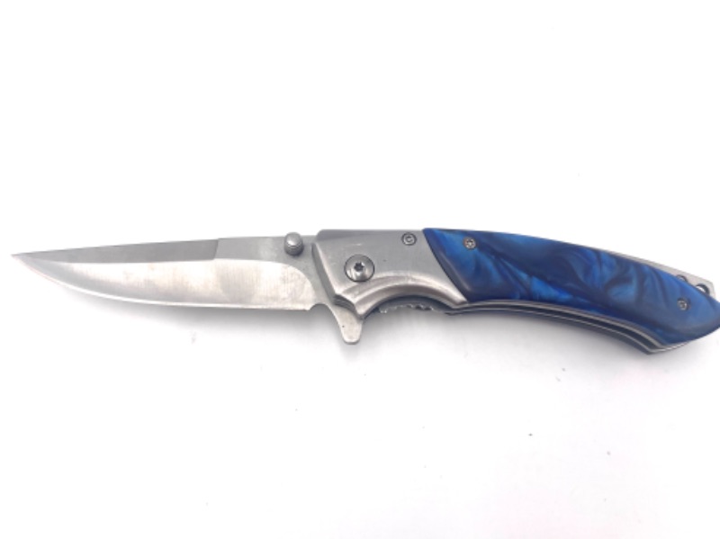 Photo 1 of SILVER WITH BLUE SWIRL AND CLIP POCKET KNIFE NEW 