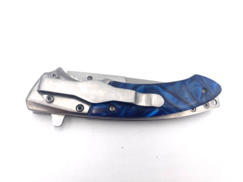 Photo 3 of SILVER WITH BLUE SWIRL AND CLIP POCKET KNIFE NEW 