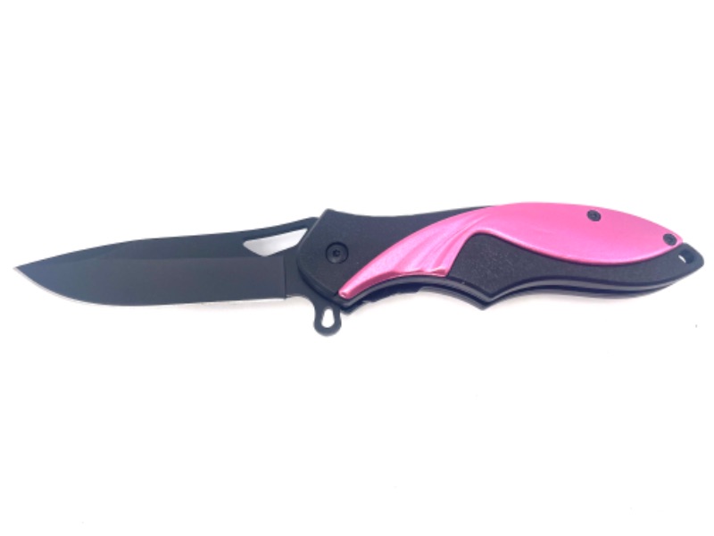 Photo 1 of 4.5 INCH PINK AND BLACK POCKET KNIFE WITH CLIP NEW 
