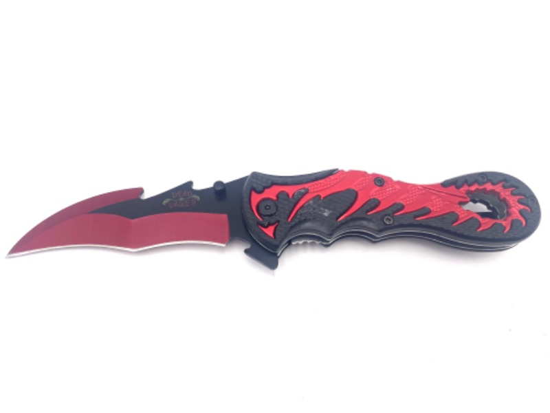 Photo 1 of RED BLACK DEAD WALKER POCKET KNIFE WITH CLIP NEW 