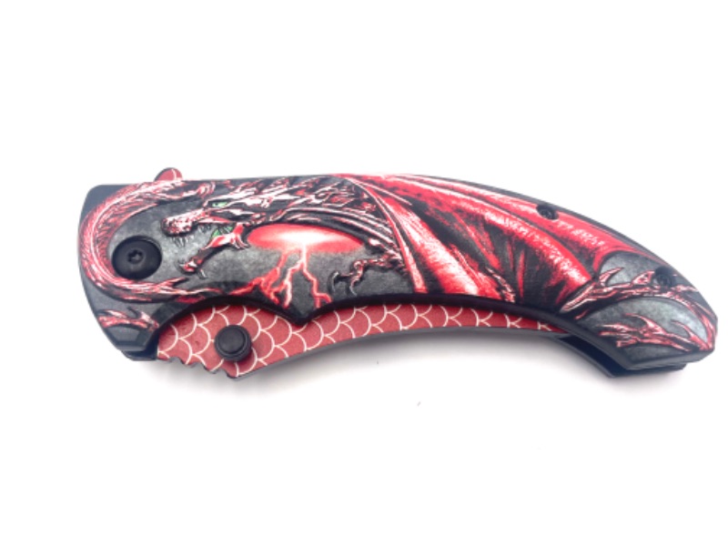 Photo 2 of 5 INCH DRAGON TAIL RED CLIP POCKET KNIFE WITH DETAIL BLADE AND CLIP NEW 