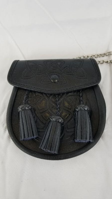 Photo 1 of SPORRAN 3 TASSELS BLACK LEATHER BAG NEW