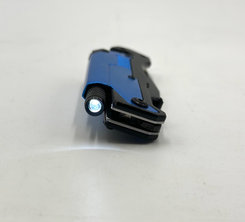 Photo 2 of BLUE DESIGNED POCKET KNIFE WITH SEAT BELT CUTTER WINDOW BREAKER SHARPENING TOOL AND FLASH LIGHT NEW