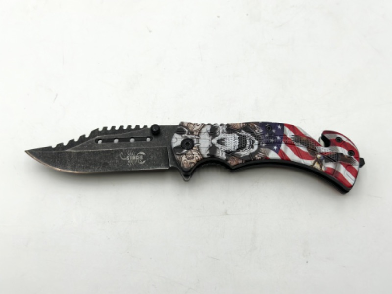 Photo 1 of STINGER KNIVES SKULL AMERICAN FLAG EAGLE DESIGN WITH WINDOW BREAKER POCKET KNIFE NEW