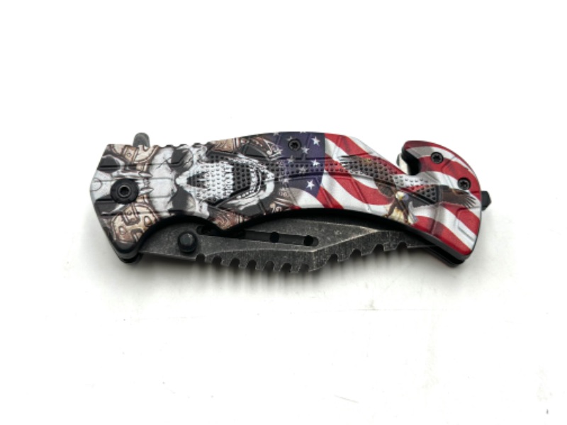 Photo 2 of STINGER KNIVES SKULL AMERICAN FLAG EAGLE DESIGN WITH WINDOW BREAKER POCKET KNIFE NEW