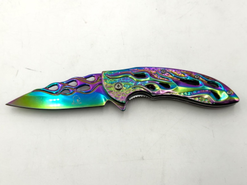 Photo 1 of OIL SLICK DESIGN FALCON POCKET KNIFE NEW