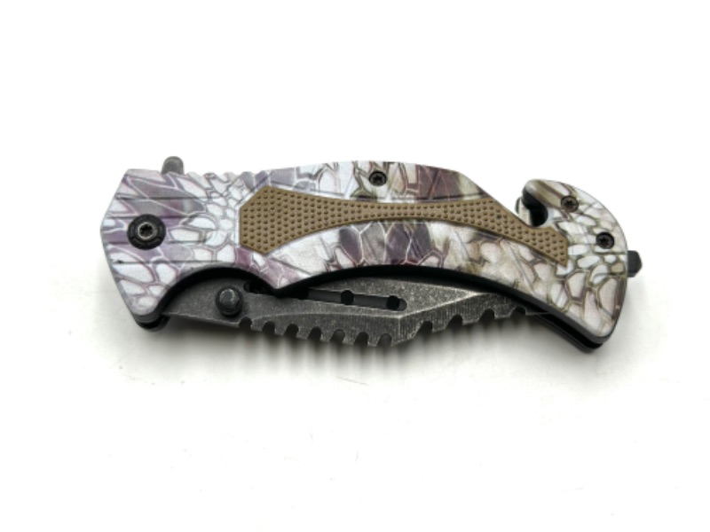 Photo 2 of MULTI PRINTED DESIGN STINGER KNIVES POCKET KNIFE WITH WINDOW BREAKER AND SEAT BELT CUTTER NEW