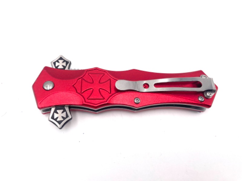 Photo 3 of RED BLUE SILVER WITH CELTIC CROSS POCKET KNIFE NEW 