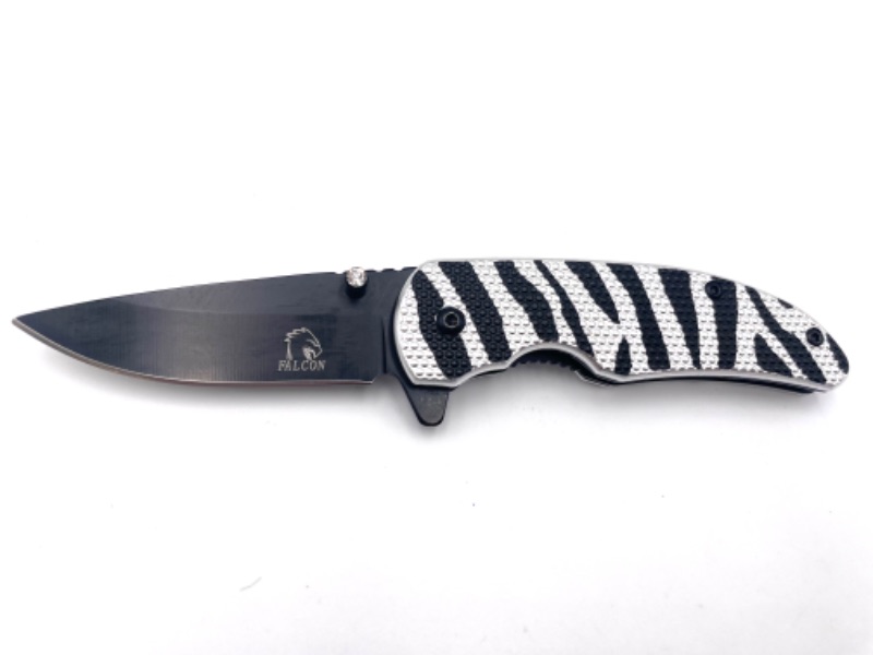 Photo 1 of FALCON SPARKLE ZEBRA PRINT POCKET KNIFE WITH CLIP NEW 