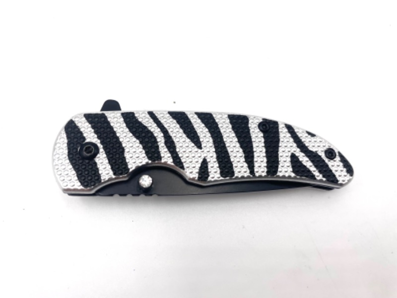 Photo 2 of FALCON SPARKLE ZEBRA PRINT POCKET KNIFE WITH CLIP NEW 