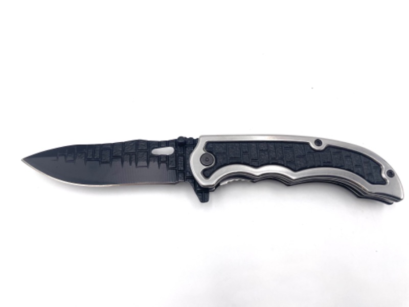 Photo 1 of BLACK SILVER 3D BRICK WALL POCKET KNIFE WITH CLIP NEW 