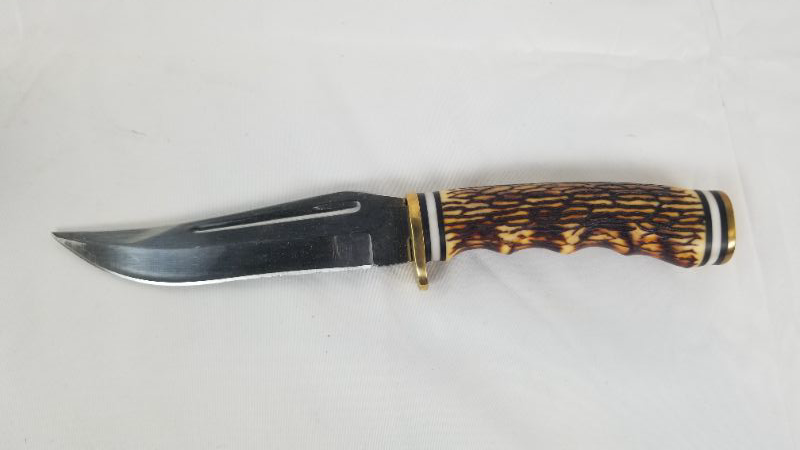 Photo 1 of 9.5 INCH OVERALL STAG TYPE HANDLE WITH SHEATH NEW 
