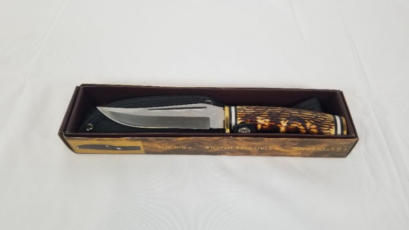 Photo 2 of 9.5 INCH OVERALL STAG TYPE HANDLE WITH SHEATH NEW 