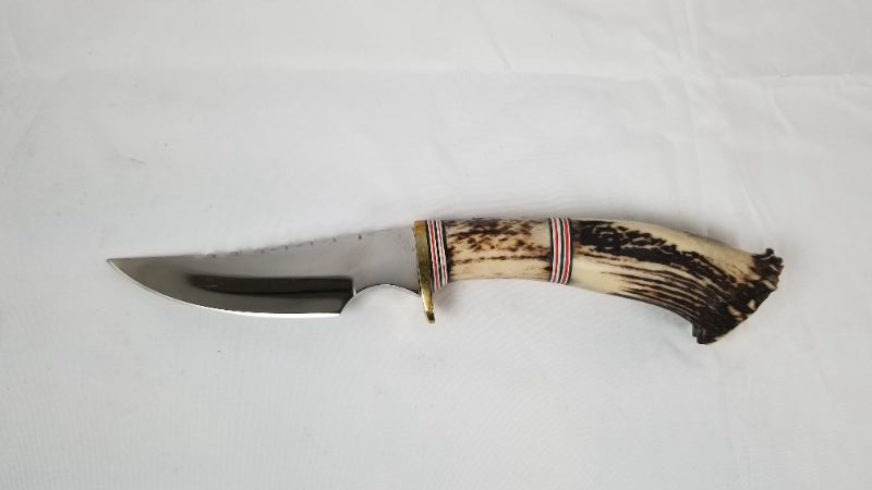 Photo 1 of 10 INCH STAG CROWN HUNTER KNIFE BRASS GAURD LEATHER SHEATH NEW 