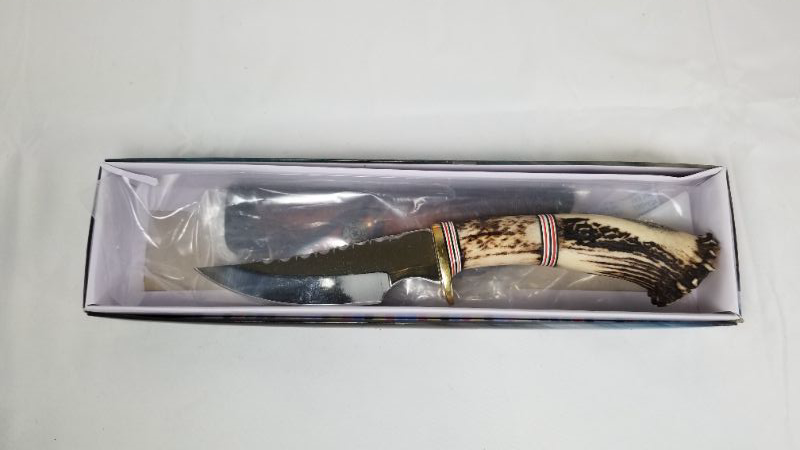 Photo 2 of 10 INCH STAG CROWN HUNTER KNIFE BRASS GAURD LEATHER SHEATH NEW 