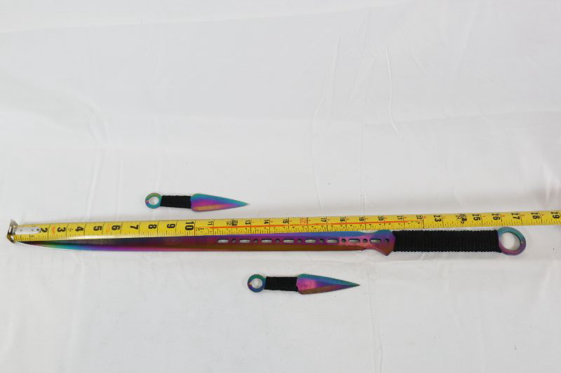 Photo 2 of 27 INCH OIL SLICK SHARP NINJA SWORD WITH 2 THROWING STARS NEW 