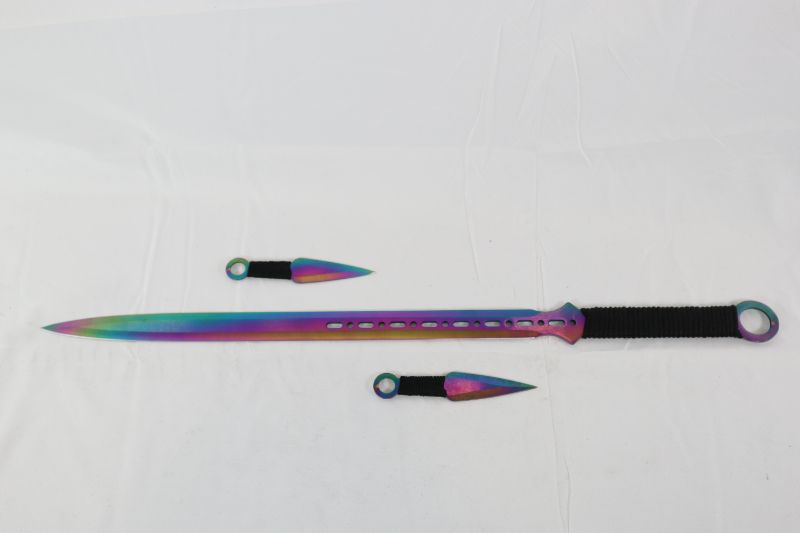 Photo 1 of 27 INCH OIL SLICK SHARP NINJA SWORD WITH 2 THROWING STARS NEW 