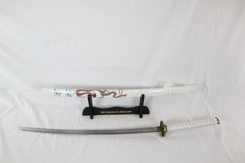 Photo 1 of 37.5 INCH BISHAMON WHITE KATANA WITH STAND NEW