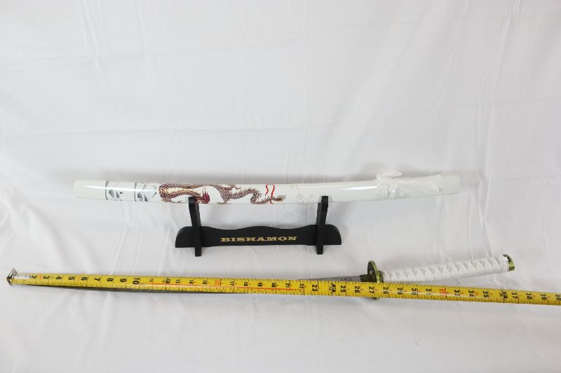 Photo 2 of 37.5 INCH BISHAMON WHITE KATANA WITH STAND NEW