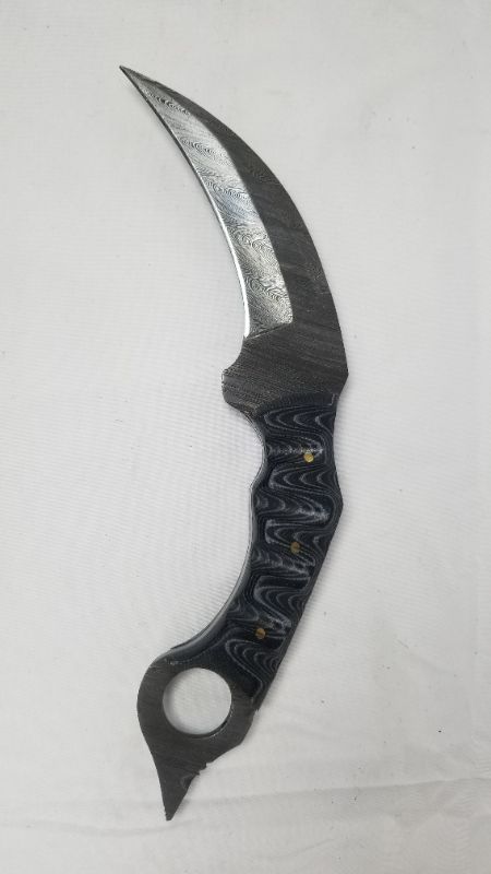 Photo 1 of 9.6 INCH KARAMBIT CHARCOAL DAMASCUS KNIFE NEW 