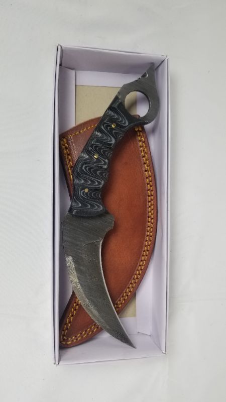 Photo 2 of 9.6 INCH KARAMBIT CHARCOAL DAMASCUS KNIFE NEW 