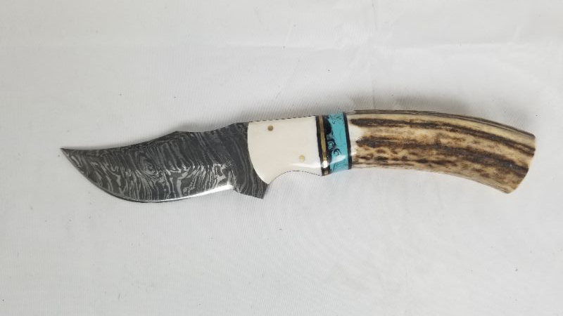 Photo 1 of 8.5 INCH STAG TURQUOISE DAMASCUS KNIFE NEW 