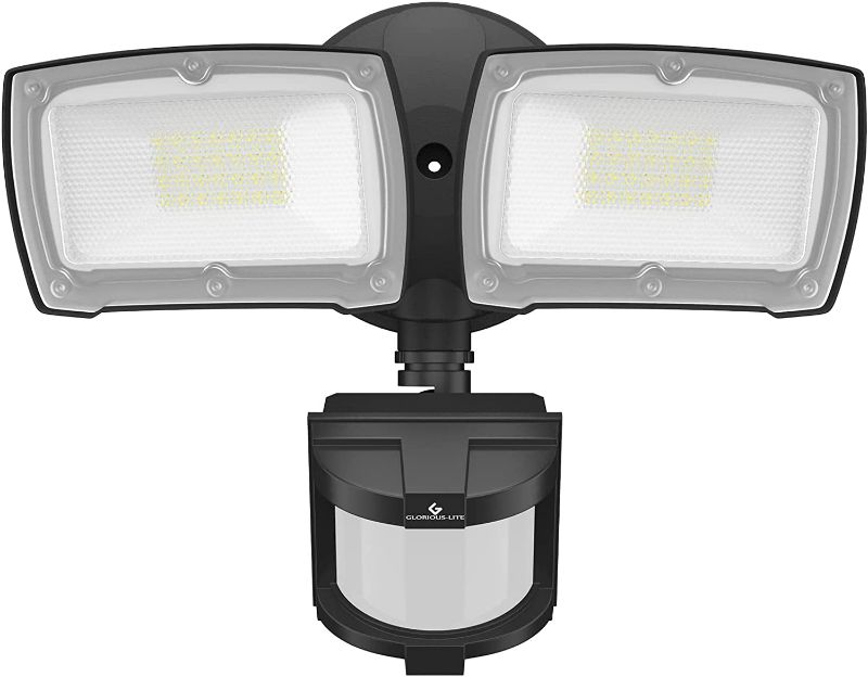 Photo 1 of GLORIOUS-LITE 28W Motion Sensor Outdoor Lights, 3000LM Hardwired LED Security Lights Motion Sensor, 2 Adjustable Heads LED Flood Light Outdoor, 5500K, IP65 Waterproof for Backyard, Garage (Black)