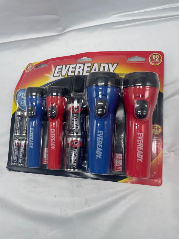 Photo 2 of LED Flashlight by Eveready, Bright Flashlights for Emergencies and Camping Gear, Flash Light with AA & D Batteries Included, Pack of 4