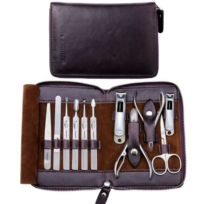 Photo 1 of Manicure Set, FAMILIFE Nail Clippers Set Professional Manicure Kit 11 in 1 Valentines Day Gifts Stainless Steel Pedicure Tools Nail Kit Mens Grooming Kit with Portable Leather Travel Case Dark Purple