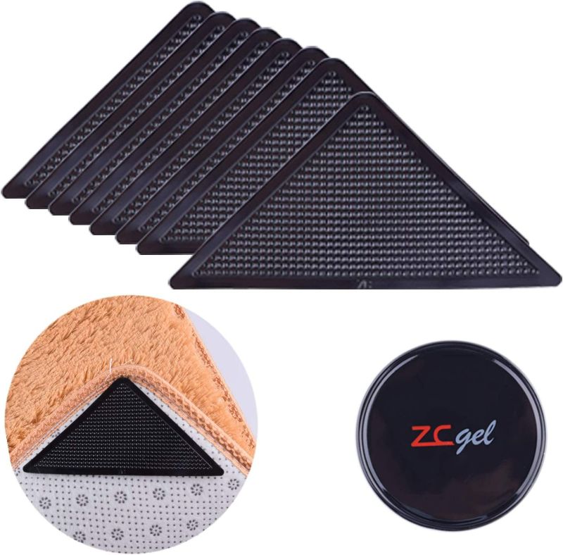 Photo 1 of ZC GEL Rug Gripper for Hardwood Floors (8 Pcs), Anti Slip Rug Grips Reusable Washable Rug Tape for Area Rugs, Dual Sided Adhesive Rug Pads Keep Corners Flat (Black)